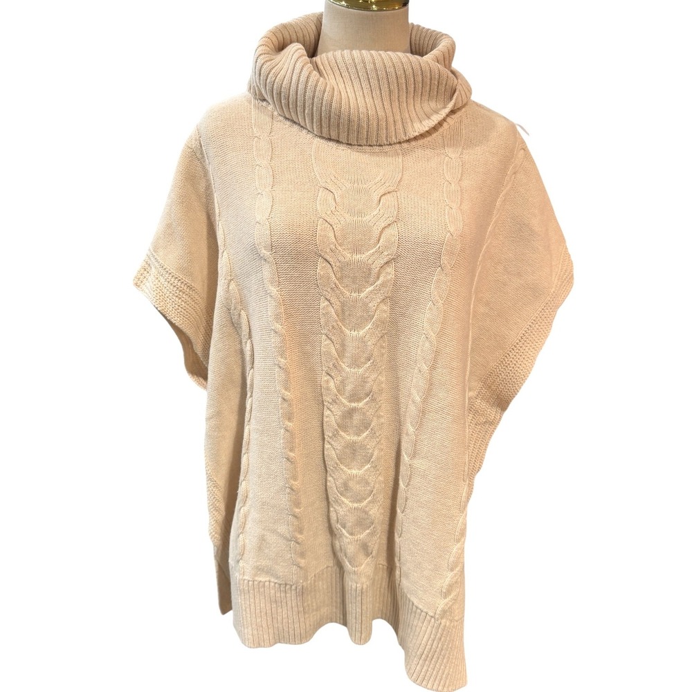Banana Republic Womens L/XL Cream Cable Knit Cowl Neck Poncho Sweater NWT